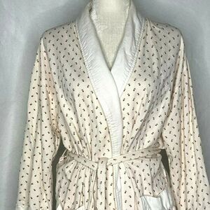 Anne Lewin Cotton Robe S Tan Striped Cherries Tie